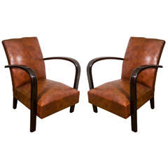 French 1940s Leather Hoop Armchairs